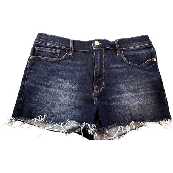 FRAME Le Cutoff Raw Hem Mid Rise Stretch Denim Shorts, Williams Wash, Size 30 - Picture 1 of 3